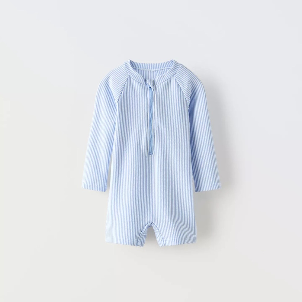 Zara Boys Long Sleeve Seersucker Bathing Suit size 3-4 Yrs
